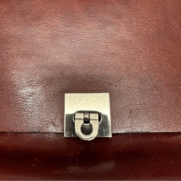 Vtg RinaRich Brown Leather Structured Satchel Handbag Top Handle Crossbody Purse - Picture 3 of 8